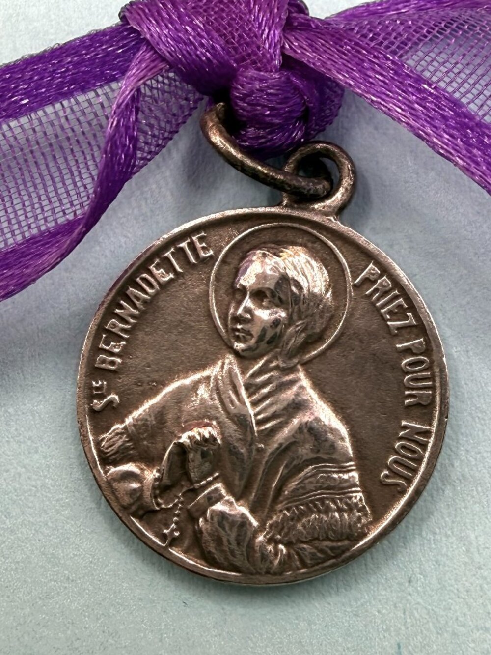 French Vintage Saint St. Bernadette Our Lady of Lourdes Religious Medal Pendant